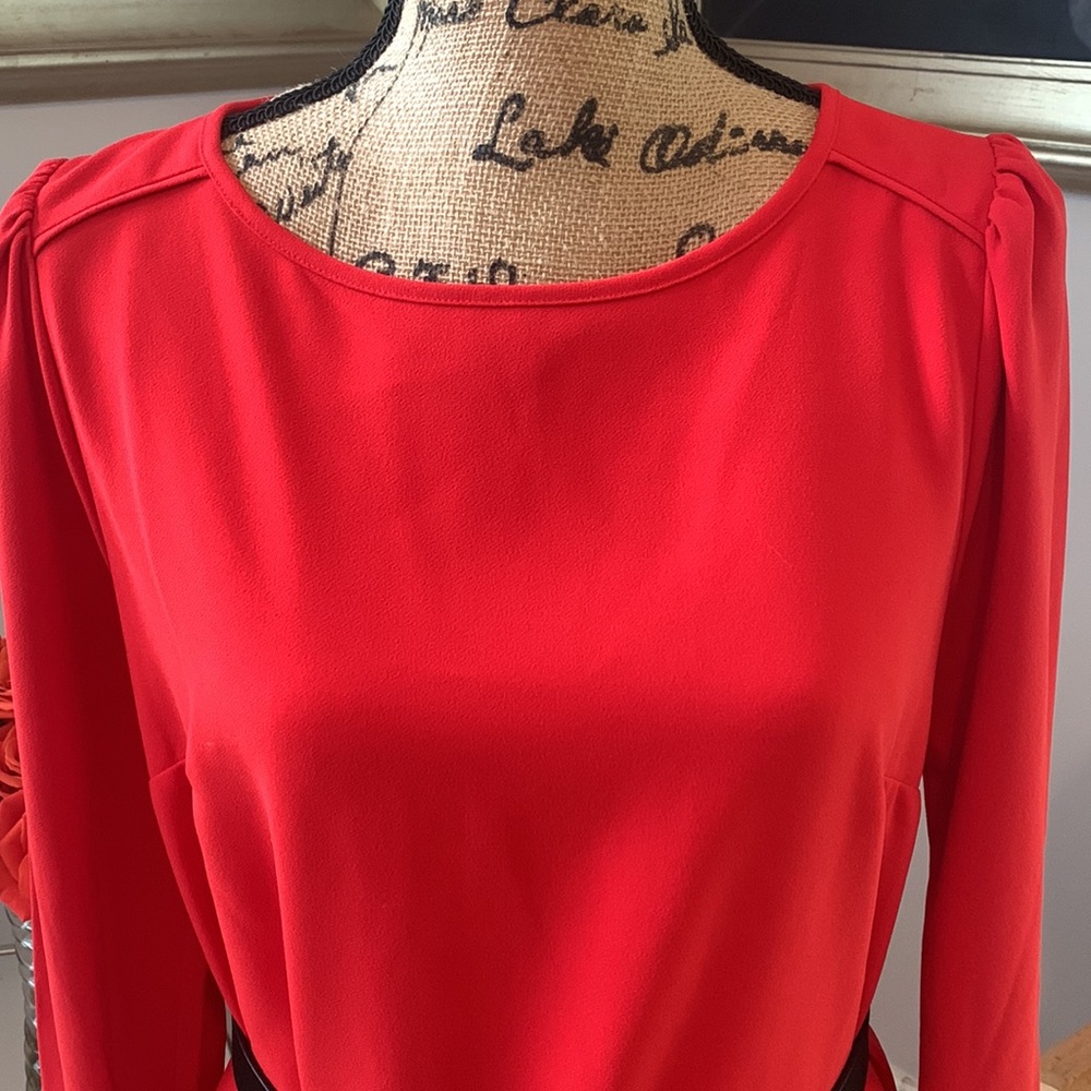 J CREW Red long sleeve contemporary fall dress $148 S M 6 8 career preppy - Picture 6 of 11